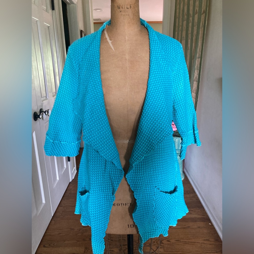NWT FOCUS Waffle Swing Cardigan Jacket 100% preshrunk Cotton TURQUOISE M…Coastal